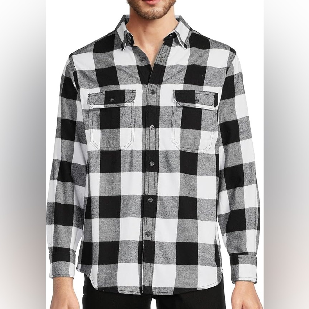 George Black and White Plaid Flannel Shirt Sz S